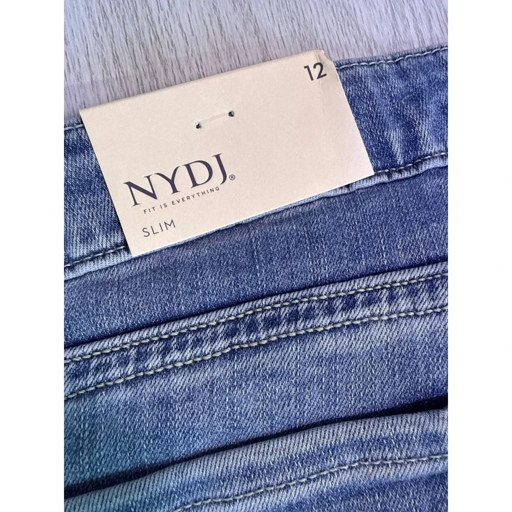NYDJ Sheri Slim Jeans Haley Blue Straight Leg Stretch Denim Size 12 New With Tag